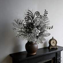 高级奢华装饰仿真花，精美逼真的假花束，适用于家居装饰、派对装饰，可用于厨房、客厅、办公室及其他装饰性花卉布置。 - 銀色 - 查看 2
