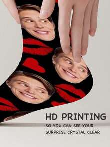 1 Pair Customized Text & Graphic Print Funny Couple Socks, Can Customize Photos And Names, Personalized Couple Socks Suitable For Valentine's Day, Birthday, Christmas And Other Occasions - Black - View 5