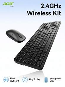 Acer 宏碁 OCC316 全新键盘鼠标套装，104 键，2.4G 连接，即插即用，低功耗，弧形键帽，多功能按键，智能省电，手感舒适，轻巧便携，笔记本电脑外设，符合人体工学设计，兼容多种设备，适用于办公、会议、学习和旅行。 - 黑色 - 查看 13