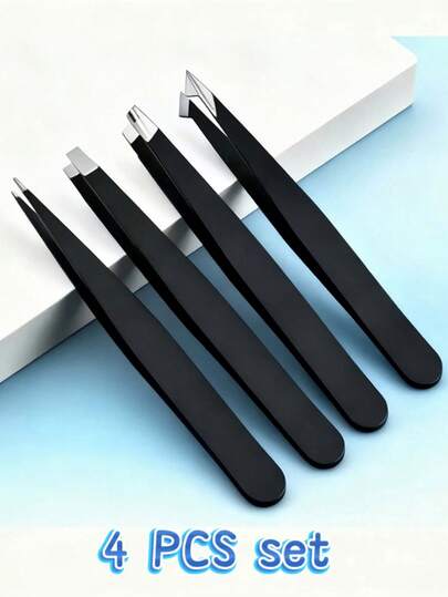 4PCS Premium Precision Tweezers Set - Ultimate Grooming Kit For Eyebrows, Beard, Ingrown Hair Removal & More! Professional, Painless & Easy To Use - Compact Travel-Friendly  , Must-Have For Women And Men