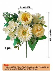1 Bunch Artificial Flowers Silk Peony Daisy Carnation Bouquet Fake Peony Flowers Faux Flowers For Home Wedding Flower Arrangement Hotel Kitchen Table Decoration Centerpieces - Yellow - View 2