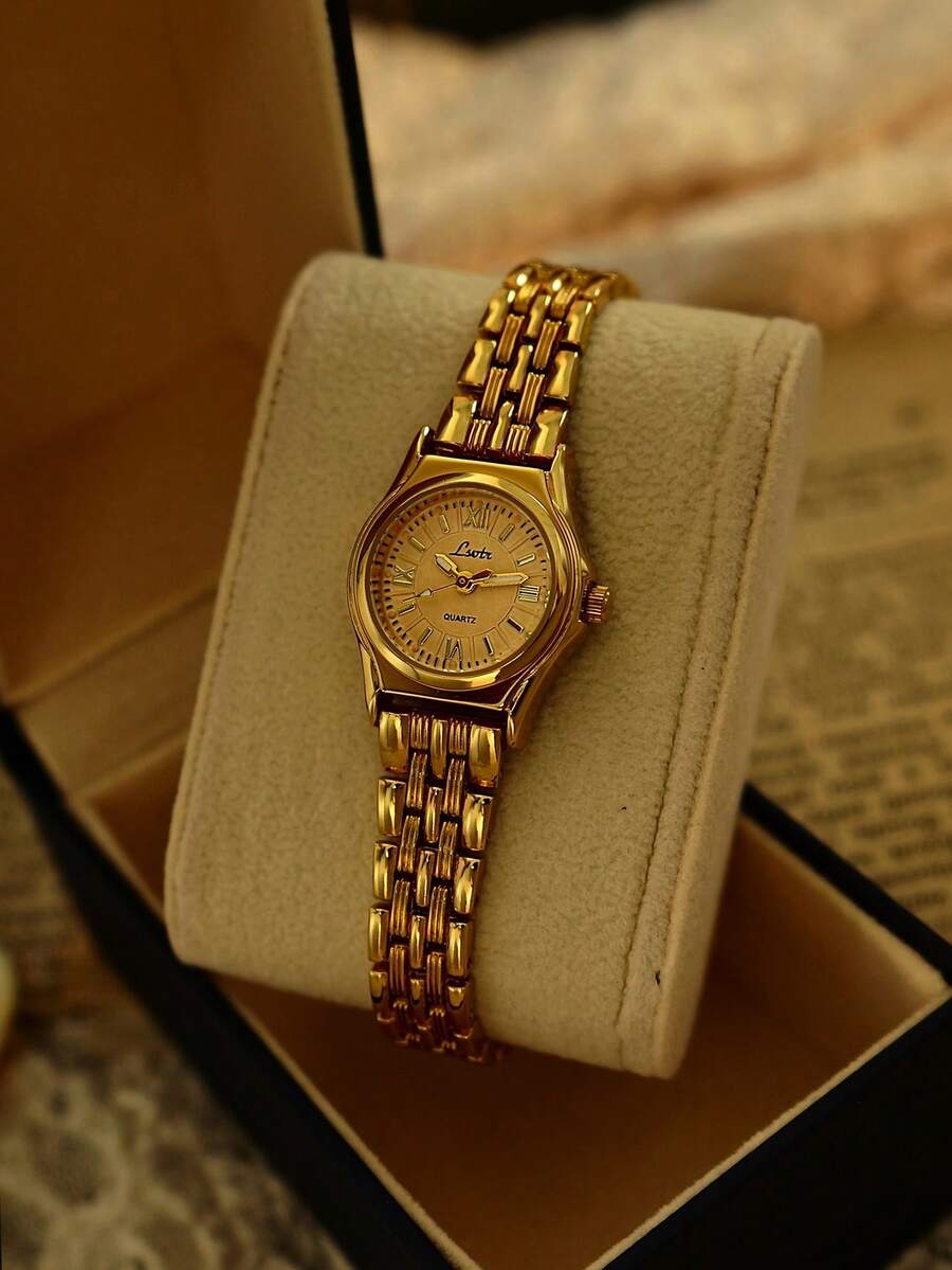 1件新品 | 独家法式复古设计女士腕表 - 小巧优雅的金色极简超薄石英表，防水，搭配舒适的不锈钢表带，适合日常佩戴和馈赠 - 金色 - 查看 1