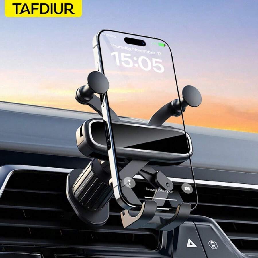 TAFDIUR Gravity Car Phone Holder, Air Vent Phone Mount, Does Not Block Air Vent, Compatible With Apple And Android Phones, Black Glossy Finish - Gravity Locking Bracket - Mirror - View 1