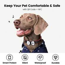 Pawview Silent Silicone Dog Name Tags Personalized For Pets With Bow Tie Style, Slide On Dog ID Tag With QR Code & NFC - Scan QR For Instant Location Alert, Emergency Contact,Pet Profile - màu đen - Xem 1