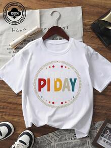 Women's Happy PI Day Graphic Tee Short Sleeve Crew Neck T - Shirt Math Lover Funny Print Casual Top For Summer Daily Wear School Party Plus Size Friendly - 黑色 - 查看 1