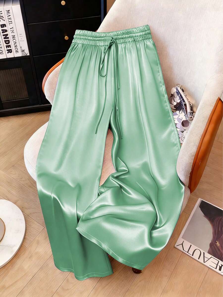 1条纯色梭织抽绳腰裤，适合度假、返校、派对、机场、舞台和音乐会穿着，秋冬季带亮面。 - 薄荷綠 - 查看 1