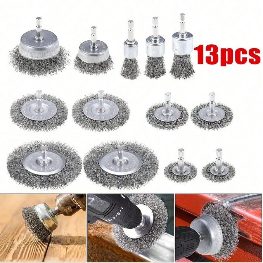 13PCS Rotary Copper Wire Cleaning Wheel Cup Brush Drill Attachment Bit Set Tool - 13PCS - View 1