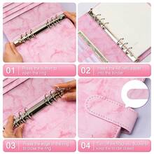 A5 Refillable 6 Ring Binder Cover Marble Pink Loose Leaf Personal Planner Binder Cover With Magnetic Buckle Closure For Women,6 Ring A5 Binder - 大理石粉紅色 - 查看 5