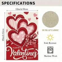 1pc Valentine'S Day Heart Garden Flag - Double-Sided Polyester Burlap, Seasonal Outdoor Holiday Decor, Machine Washable, 12x18 Inches - 1PC WW1382 - 查看 4