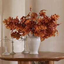 Artificial Fall Oak Tree Leaves Stems 8 PCS, Fall Decorations For Indoor Outdoor Halloween Than1ks 1giving Farmhouse Arrangement Decorations For Front Door Wedding Centerpieces In Autumn - 橡樹葉(橙黃色) - 查看 7