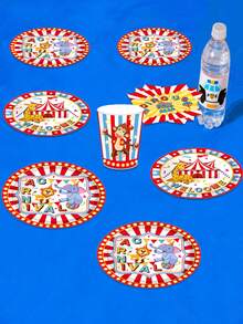 10件套马戏团主题派对用品套装，包括纸盘、餐巾纸和马克杯，嘉年华派对一次性餐具套装，生日装饰，适合儿童、婴儿派对、马戏团主题装饰服务 - 彩色 - 查看 3