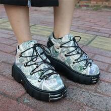 Unisex Retro Sneakers Shoes Metal Decorations Round-Toe Thick Sole Casual Shoes For Men And Women Large Size Lace-Up - 灰色 - 查看 7