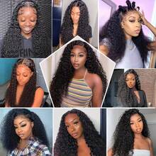 36 Inch Deep Wave Lace Front Wigs Human Hair 13x6 HD Transparent Lace Frontal Wigs Human Hair Glueless Human Hair Wig 250 Density Deep Curly Wigs Human Hair For Women Pre Plucked With Baby Hair Natural Black Color - Natural Black - Xem 4