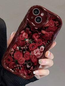 玫瑰图案新款奶油色波浪边软壳手机壳，适用于 17/17 Pro Max/ 16/ 16 Pro/ 16 Pro Max/ 15/XR/7 Pro/8 Pro/P12 Pro Max/P13 Pro Max/P14 Pro Max/P13/P14/P11/P12/P14，可爱时尚加厚保护套 - 彩色 - 查看 5