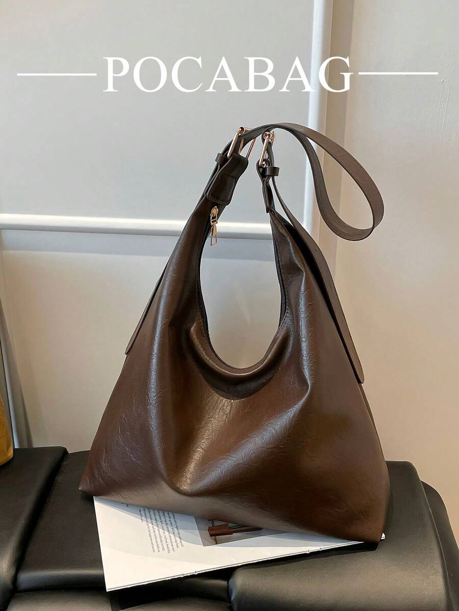 2026 New Fashion Solid Color Commuter Tote Bag, Minimalist Niche Design Underarm Bag, Stylish Large Capacity Shoulder Bag