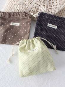 波点抽绳收纳袋，可爱迷你抽绳包，手提钥匙扣零钱包，小布袋，口红化妆包 - 彩色 - 查看 4