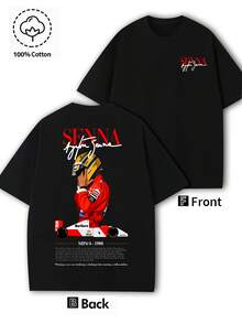 Stylish T-Shirt With Racing Car Print, Comfortable Short-Sleeved Shirt Made Of Pure Cotton For Men, Casual Street Style, T-Shirt With "F1" Motif, Fashionable Streetwear, Comfortable For Everyday Wear, Perfect For Summer. - màu đen - Xem 3