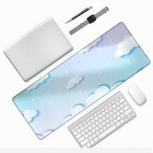 1个天空之境鼠标垫，大尺寸渐变蓝色云朵图案，防滑、防水、耐磨、定位精准，提升桌面氛围，办公桌配件，办公用品，办公装饰 - 長方形 - 查看 3