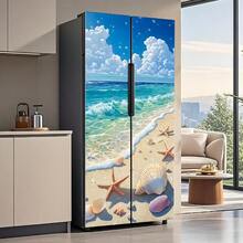 Self-Adhesive Refrigerator Wrap Set - Removable Vinyl Fridge Stickers, Peel & Stick Door Mural Decor For Kitchen, Bar, Office 32.3x78.7 - Bãi biển - Xem 6