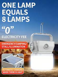 1pc Long Range Solar Camping Light - 8-In-1 Function. With Battery Level Display, Waterproof Design, Suitable For Rugged Outdoor Environments, A Practical Lighting Tool For Camping, Booth Setup, And Emergency Situations. - White - 查看 2