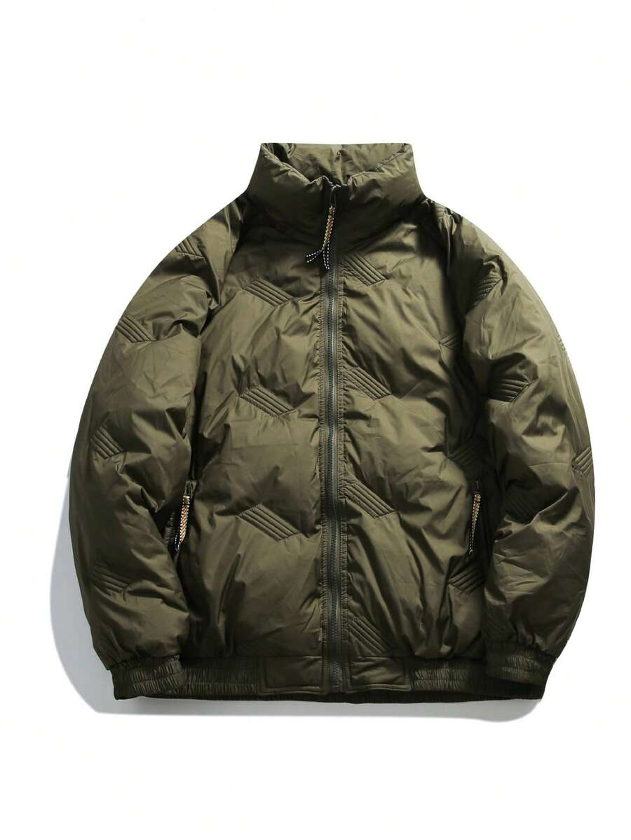 Abrigo de plumas para hombre invierno moda americana cuello alto grueso chaqueta piloto holgada abrigo casual de algodón - Verde militar - Ver 1