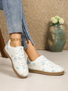 Women's Fashion Floral Casual Lace-Up Flat Sneakers, Versatile Outdoor Sports Shoes For Autumn (Please Refer To The Size Chart In The Image When Purchasing),Trainers Women - Baby Blue - View 3