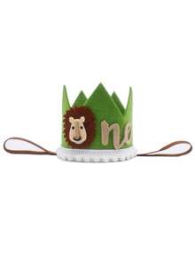 Cartoon Fox Crown Birthday Costume Headpiece, Handmade Felt Ball Party Hat With Jungle Lion Pattern For Holiday Events, Anime Lion Design Birthday Crown Party Hat