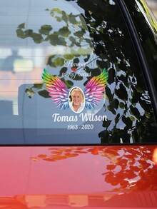 1/2/3pcs Custom Memorial Decal,Customize Photo And Text, Colourful Wing Custom Photo RIP Decal, Forever In My Heart, Dad, Mum, Personalized Photo Memorial Sticker For Car, Laptop - Multicolor - View 4
