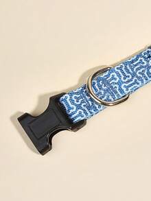 1pc Adjustable Pet Collar With Dog Bone Print On Blue Background, Leash Clip For Walking Dogs