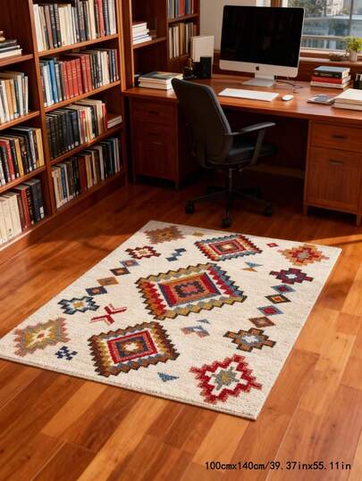 1pc Bohemian Geometric Colorful Carpet, This Carpet Features A Vibrant Geometric Pattern With A Unique Design That Adds An Artistic Touch To Your Space. The Fine Texture And Comfortable Feel Make It A Fashionable Choice To Elevate Your Home Decor. Suitable For Living Room Carpet, Area Rug, Living Room Area Carpet, Small Area Rug, Mat, Home Decor, Large Living Room Carpet, Living Room Home Decor, Room Decoration, Washable Carpet.