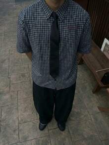 Men's Casual Minimalist Dark Striped Short Sleeve Shirt, Japanese School Style - Multicolor - View 3