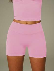 UONNOU Bộ đồ tập yoga, áo tank top buộc dây phía trước và quần short nâng mông, thích hợp cho chạy bộ. - Hồng - Xem 8