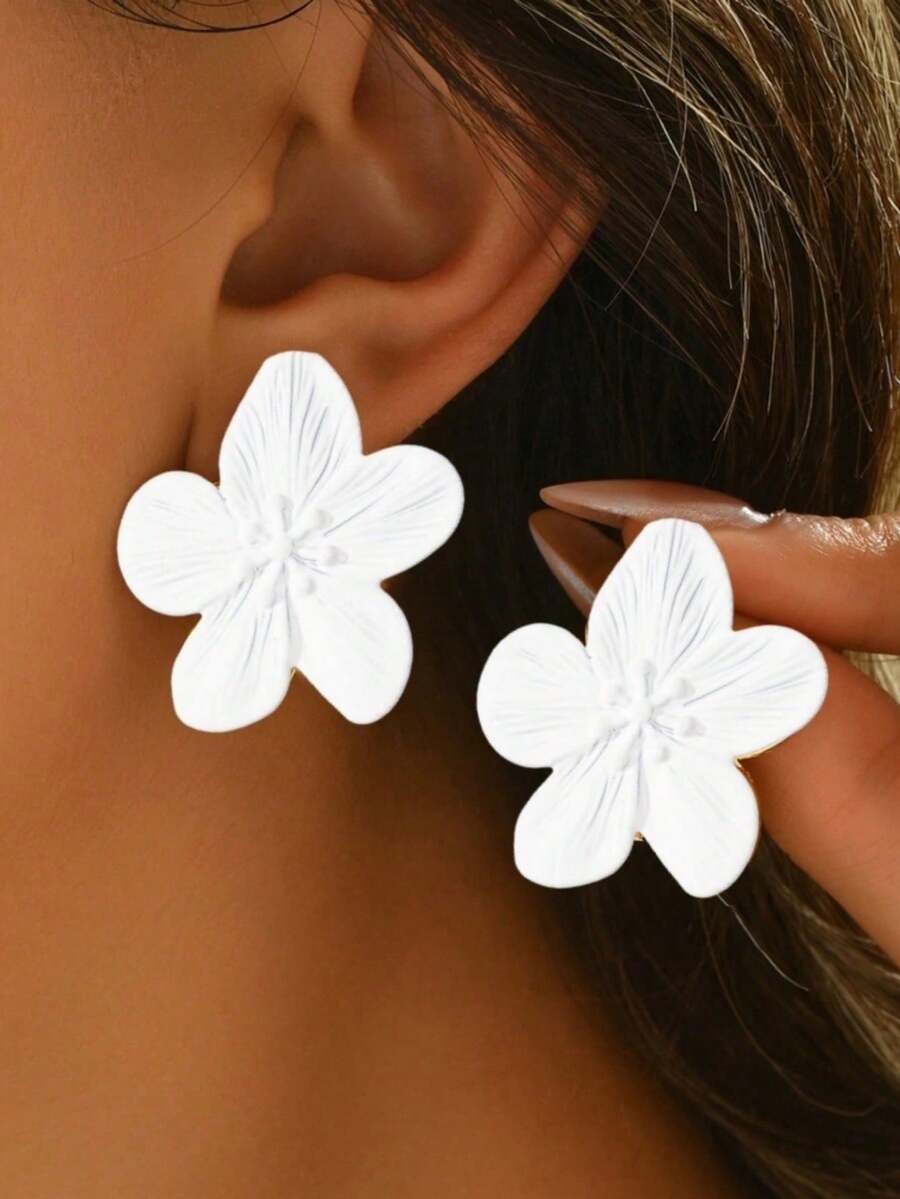 1 Pair Vintage White Flower Earrings For Women, Suitable For Vacation, Holiday, Party, Event