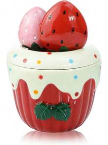 4 cucharas de porcelana con bases en forma de pastel de crema de fresa - Vaca - Ver 4