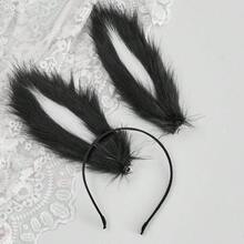 Cute Rabbit Ears Headband Long Furry Dog Ears Animal Cosplay Headband (Black White) - ĐenTrắng - Xem 4