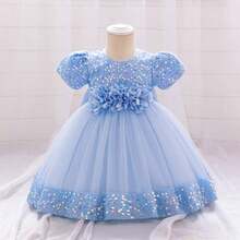 Pink Kids Clothes 2116 Big Bow 3D Flower Girls Frock Tulle Sequins Ball Gown Pageant Children Elegant Princess Prom Host Formal Evening Party Cocktail Dress 0-4Y - Sky Blue - 查看 11