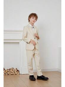 Stylish Boys 4 Piece Slim Fit One Button Formal Suit Set With Tie For Wedding Prom Party - Be - Xem 3