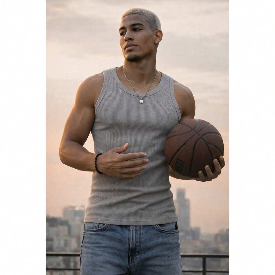 Basic American Ribbed Tank Top - Grau - Übersicht 1