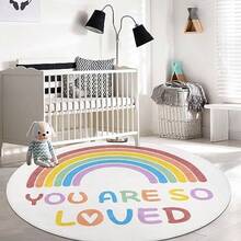 Round 120cm/47.24inch Rainbow Rug For Girls Bedroom Fluffy Circle Play Carpet Rugs Non-Slip Machine Washable Nursery Rugs Crawling Mat For Baby - Rainbow - View 7