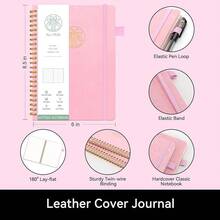 Alltree Spiral Dot Grid Notebook Journal, Dotted Paper Notebook For Work, Hardcover Spiral Notebook With Pen Loop, Pocket, Stickers, 160 Pages, Journal For Women & Men, Pink(6inchx8.5inch) - DottedDotted - View 5