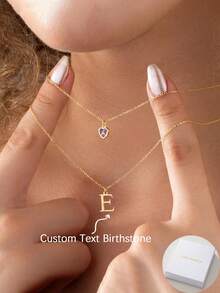 Dây chuyền chữ cái đính đá sinh nhật theo yêu cầu, trang sức nhiều lớp thiết kế riêng cho nữ, dây chuyền nhiều lớp, trang sức đá sinh nhật. - Vàng - Xem 2