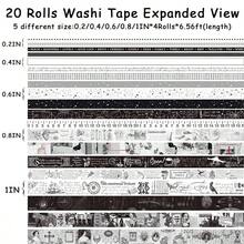 20 Rolls Vintage Washi Tape Set 30 Pcs Black Retro Sticker, Wide Floral Aesthetic Masking Tape Scrapbook Supplies, Junk Journal, Planner, Decor, Black - 黑色 - 查看 4