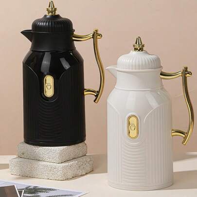 1pc Large Capacity Thermal Bottle, Gold-Plated Style, Can Be Used As Tea Pot, Coffee Pot, Hot Water Bag, With Press Button Glass Inner Liner