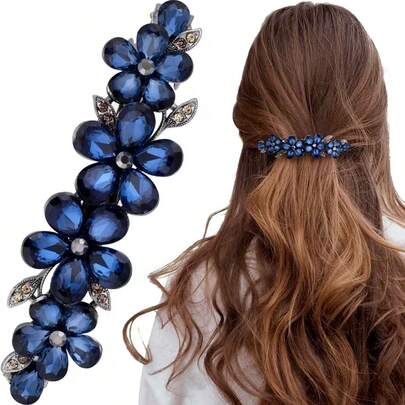 1pc Elegant Crystal Hair Clip, Women Bridal Hair Accessory, Shiny Crystal Hair Clip, Wedding, Bride Long Hair (Blue Flower, 1 Piece), Perfect Valentine's Day Gift