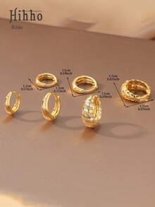 Hihho 3 Pairs Elegant & Fashionable Women's Jewelry Earrings Set, Featuring Various Designs Such As Fully Paved Rhinestone, Waist Chain, And Twisted Rope, Suitable For Daily Commute, Dates, Parties, Can Be Worn Alone Or Stacked, Matching Multiple Styles - Yellow Gold - View 10