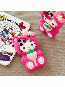 SANRIO 1个可爱时尚的3D草莓猫咪粉色蝴蝶结硅胶防水防震手机壳，兼容苹果17系列、11/12/12 Pro、13/14/15、13 Pro/14 Pro/15 Pro、12 Pro Max/13 Pro Max/14 Pro Max/15 Pro Max、16、16 Pro、16 Pro Max、17、17 Pro、17 Pro Max - 玫紅色 - 查看 2