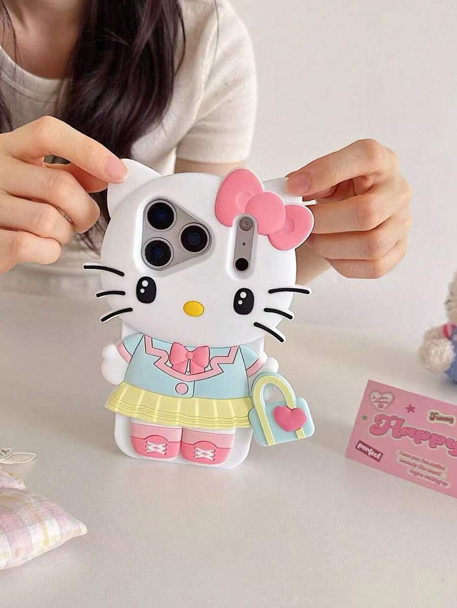 3D Cute Sanrio KT Themed Full Coverage Soft Silicone Protective Case Compatible With Apple 14 Pro/17/15 Pro Max/13/12/11/16 Phones, Creative Design - Multicolor - View 1
