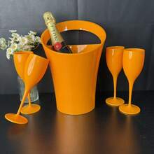 Juego de cubeta de hielo de plástico naranja reutilizable de 4L con copas de champán de plástico de 5.98oz, adecuado para fiestas y uso doméstico, apto para lavavajillas - Naranja - Ver 4