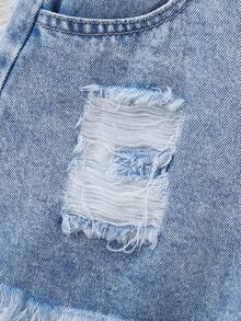 Bộ 2 món cho bé gái, gồm áo tank top cổ tròn và quần short denim rách kiểu vintage, kiểu dáng thường ngày, đa năng. - Nhiều màu - Xem 6