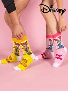 Disney 2双装迪士尼疯狂动物城图案男士船袜，可爱卡通独特迪士尼男士袜子，尼克·王尔德设计，防臭透气休闲百搭运动船袜，卡通图案适合学生/成人作为礼物和日常穿着，情侣款。
